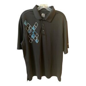 Slazenger Black Golf Polo Shirt – Size XL – Blue & White Diamond Pattern – 24 x